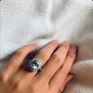 Aquamarine + Diamond 14k White Gold Ring